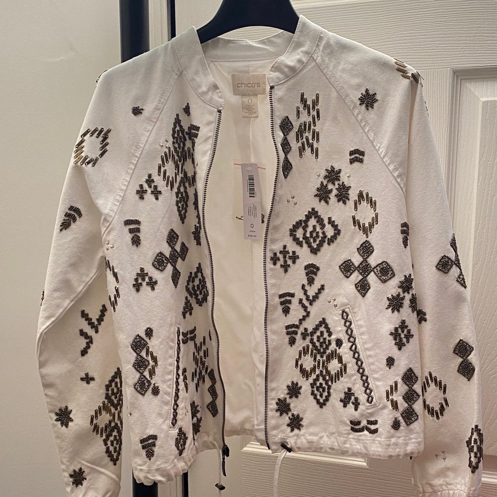Chico's Elegant White Jacket with Metallic Accents